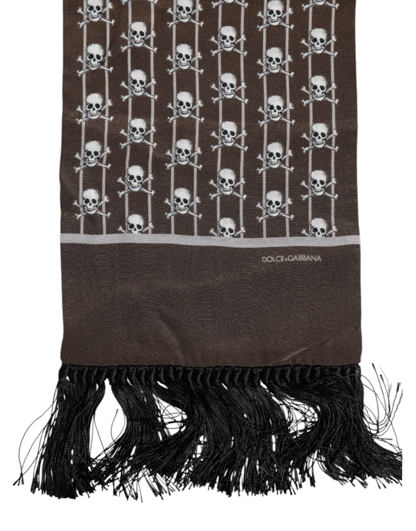 Dolce &amp; Gabbana Bruine Schedels Print Franjes Foulard Sjaal