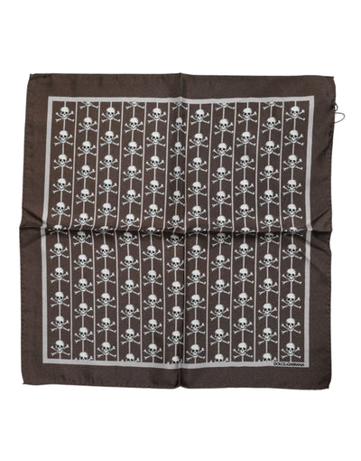 Dolce &amp; Gabbana Bruine Schedel Zijden Vierkante Heren Foulard Sjaal