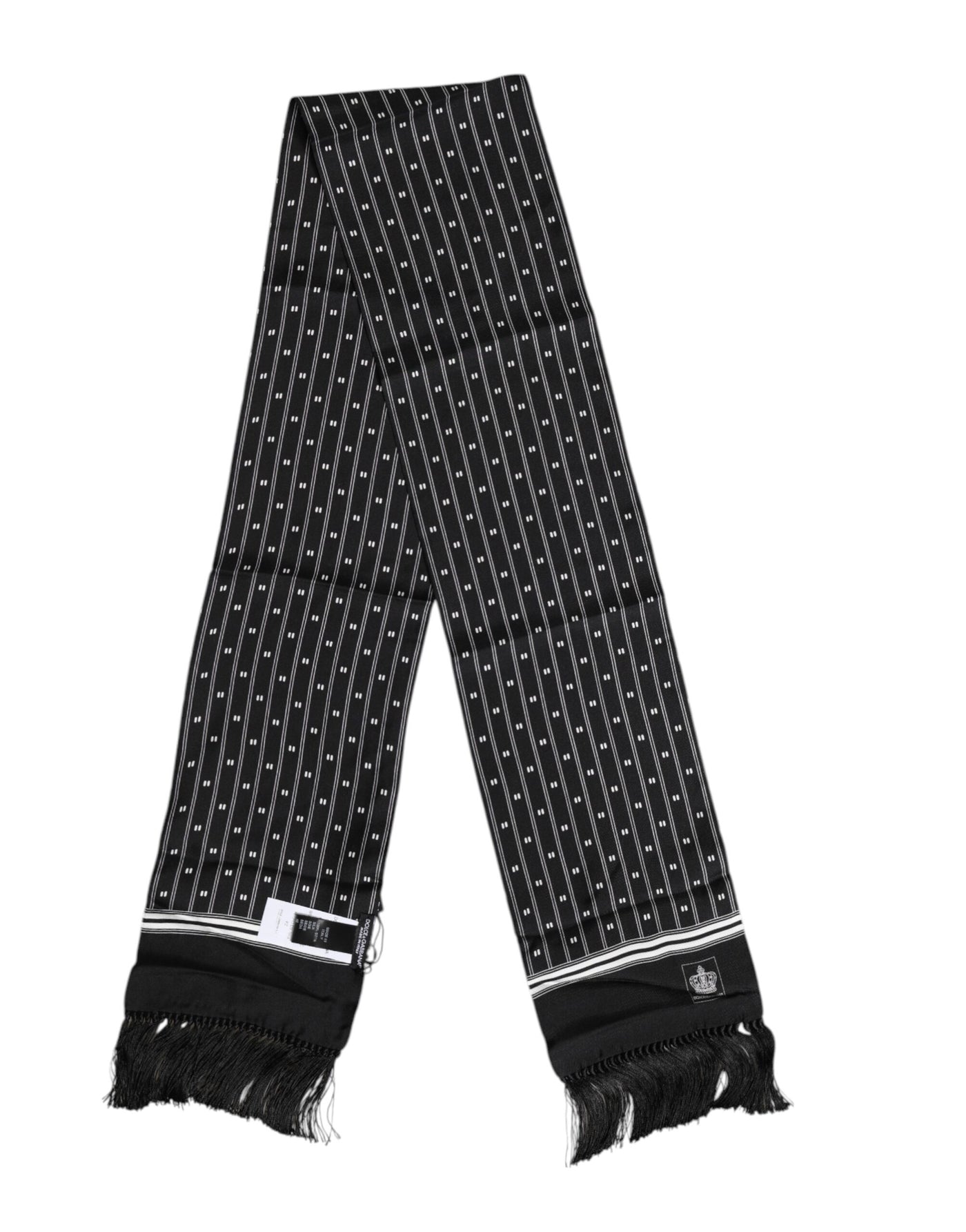 Dolce &amp; Gabbana Zwarte Zijden Bedrukte Franjes Heren Foulard Sjaal