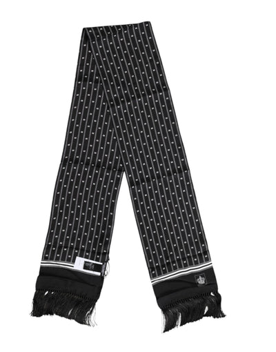 Dolce &amp; Gabbana Zwarte Zijden Bedrukte Franjes Heren Foulard Sjaal