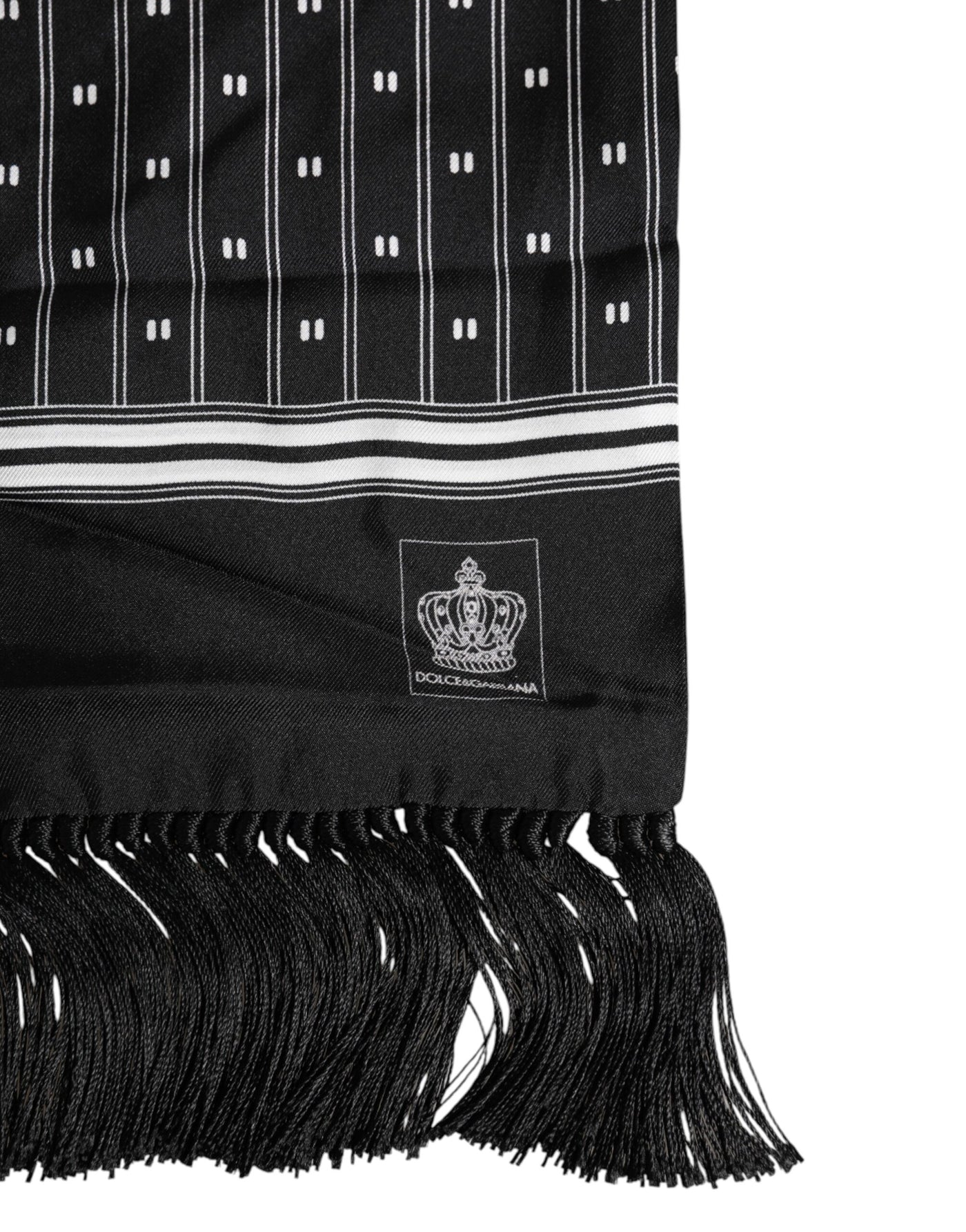 Dolce &amp; Gabbana Zwarte Zijden Bedrukte Franjes Heren Foulard Sjaal