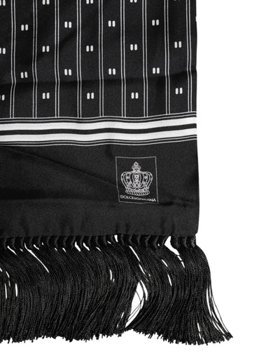 Dolce &amp; Gabbana Zwarte Zijden Bedrukte Franjes Heren Foulard Sjaal