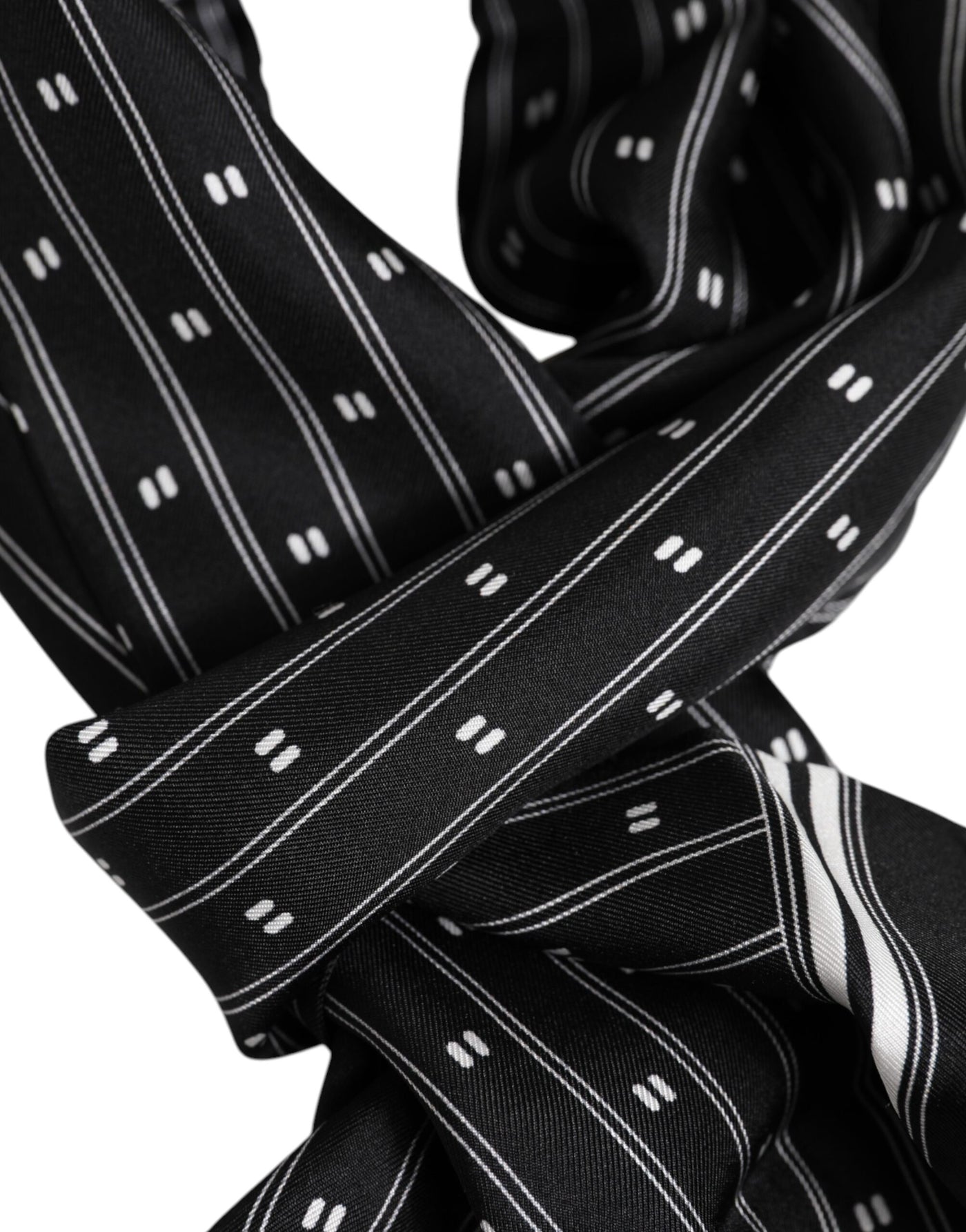 Dolce &amp; Gabbana Zwarte Zijden Bedrukte Franjes Heren Foulard Sjaal