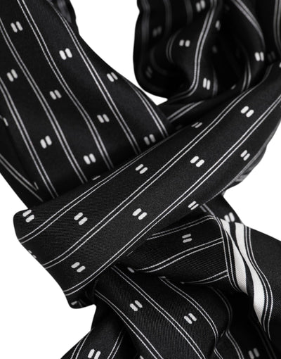 Dolce &amp; Gabbana Zwarte Zijden Bedrukte Franjes Heren Foulard Sjaal