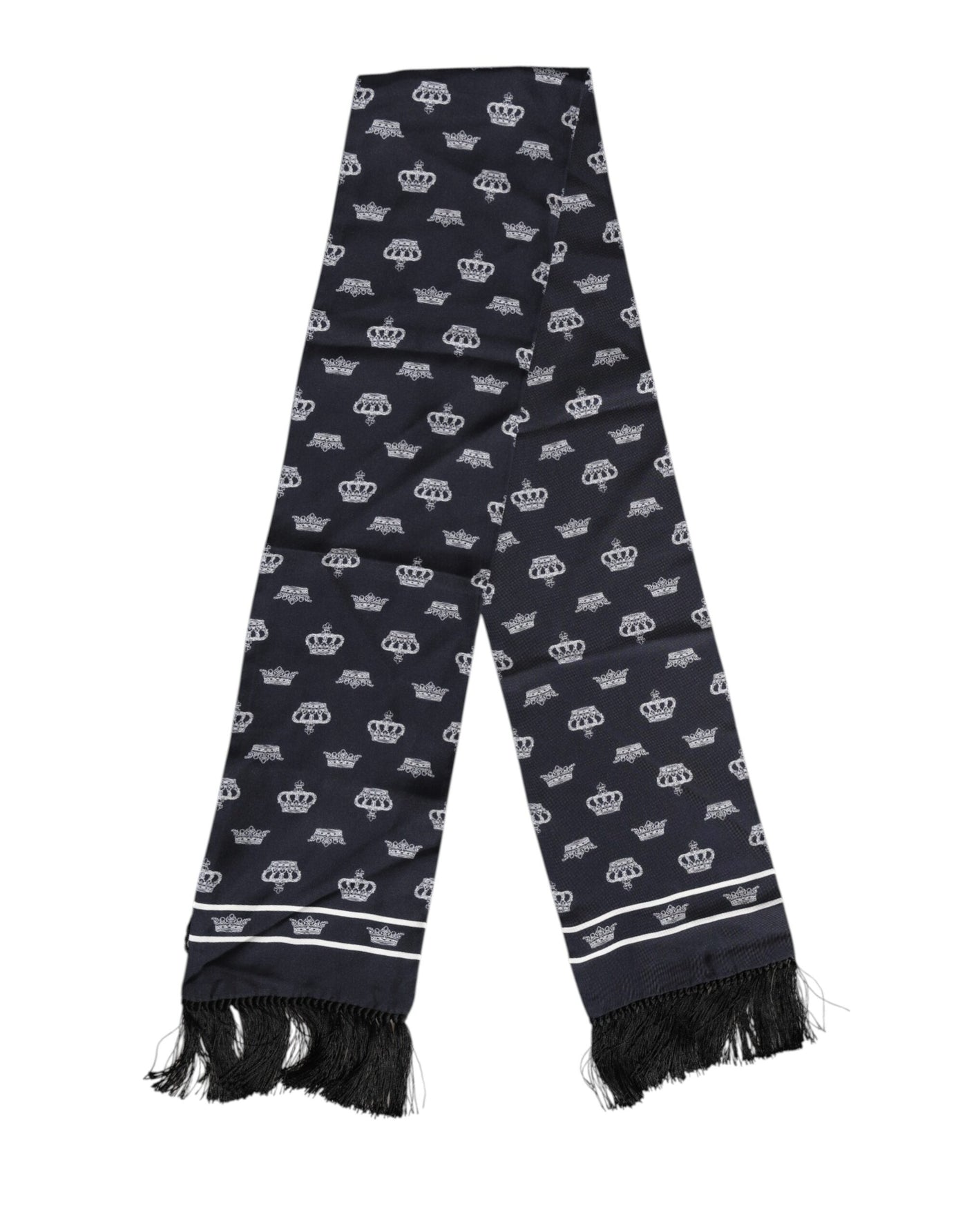 Dolce &amp; Gabbana Zwarte Zijden Kroon Fringes Heren Foulard Sjaal