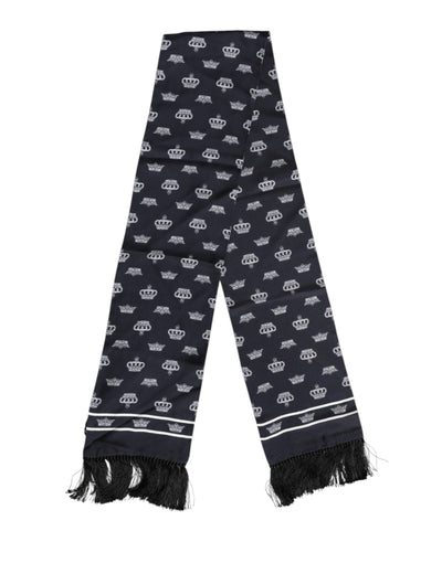 Dolce &amp; Gabbana Zwarte Zijden Kroon Fringes Heren Foulard Sjaal