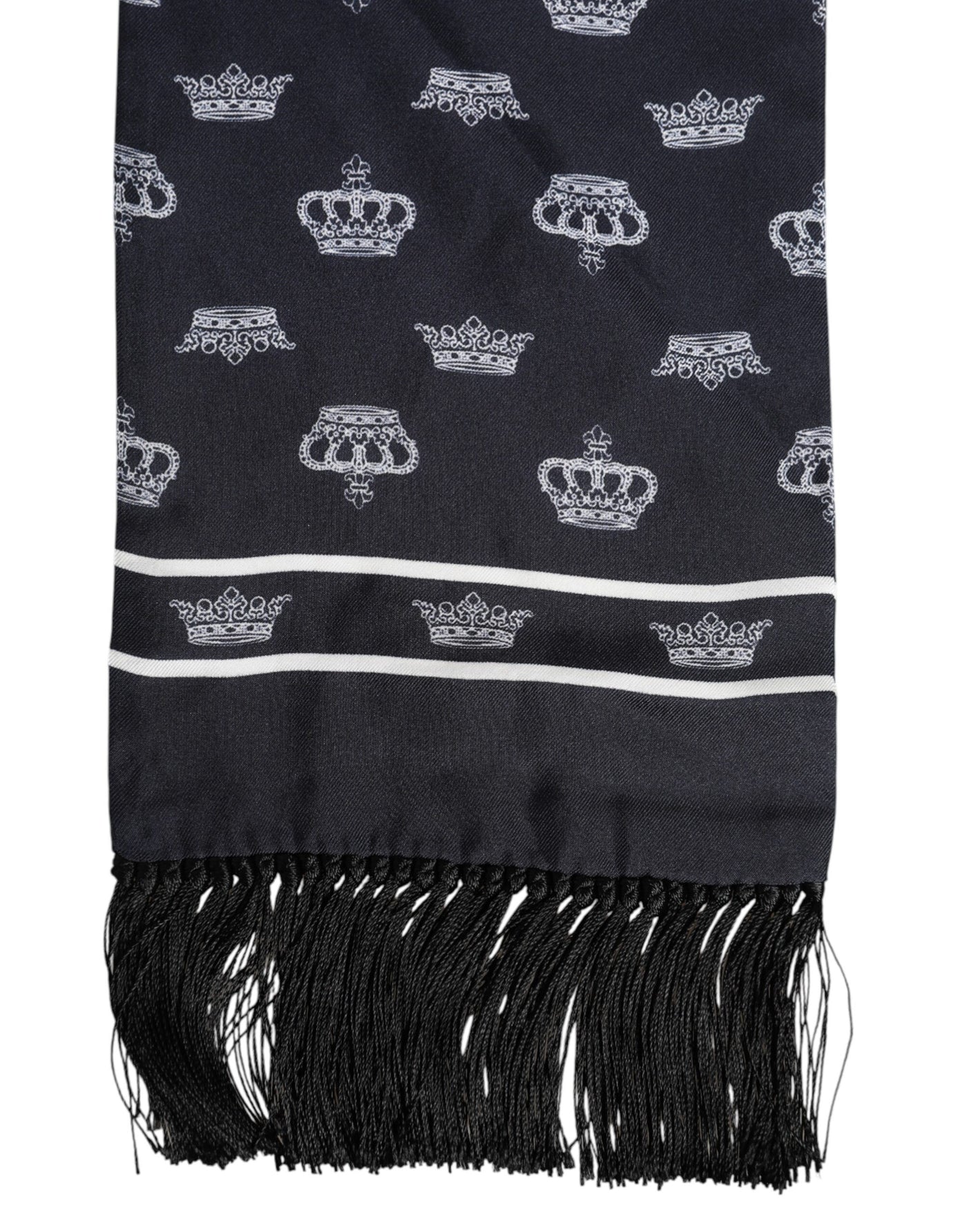 Dolce &amp; Gabbana Zwarte Zijden Kroon Fringes Heren Foulard Sjaal
