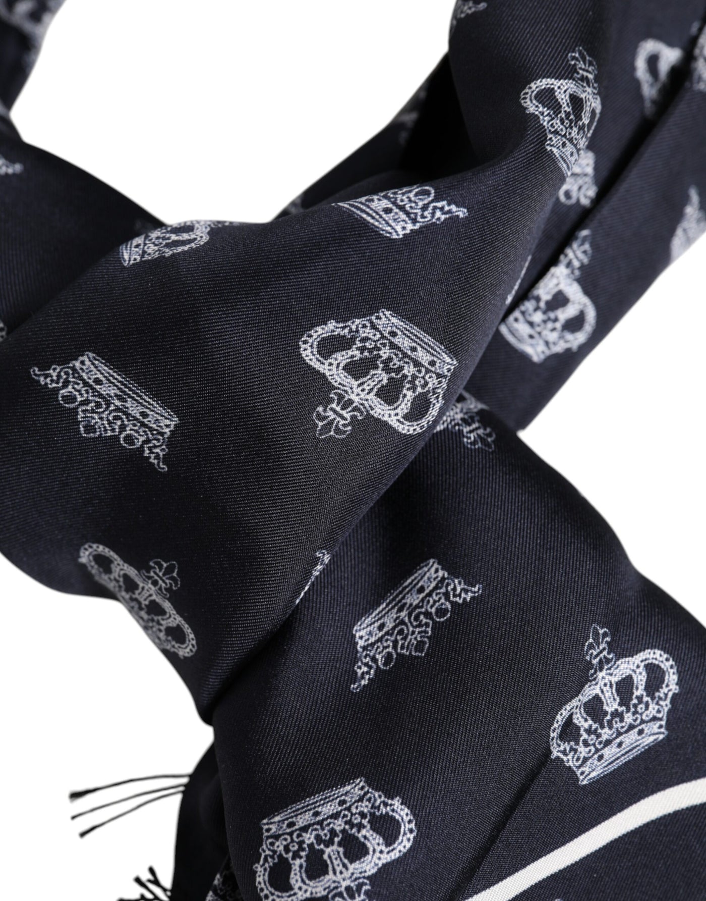 Dolce &amp; Gabbana Zwarte Zijden Kroon Fringes Heren Foulard Sjaal