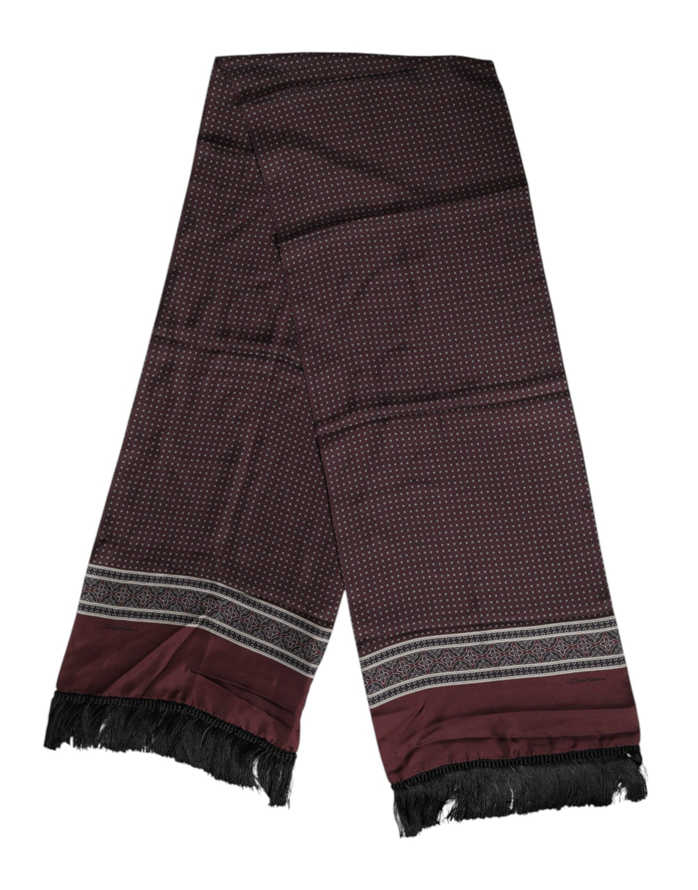 Dolce &amp; Gabbana Maroon Stippen Zijden Fringes Foulard Sjaal
