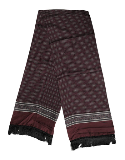 Dolce &amp; Gabbana Maroon Stippen Zijden Fringes Foulard Sjaal