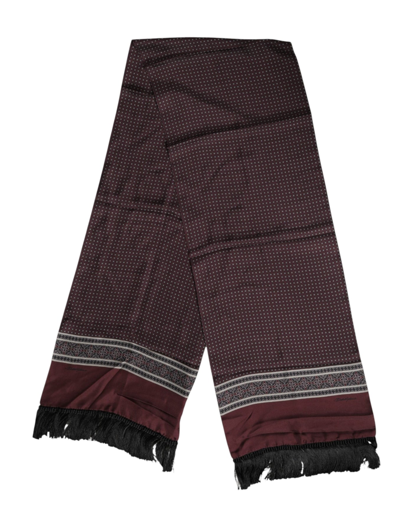 Dolce &amp; Gabbana Maroon Stippen Zijden Fringes Foulard Sjaal