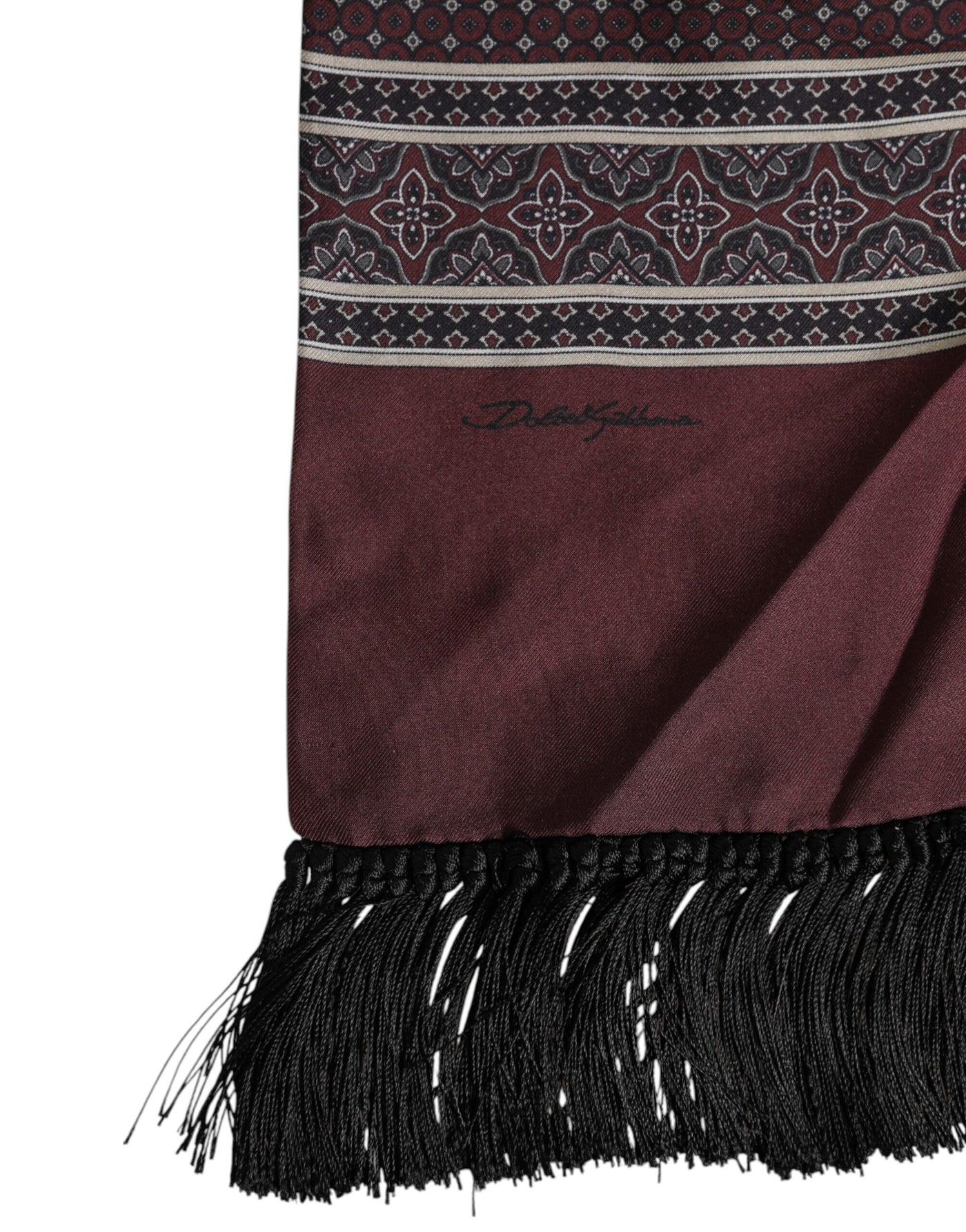 Dolce &amp; Gabbana Maroon Stippen Zijden Fringes Foulard Sjaal