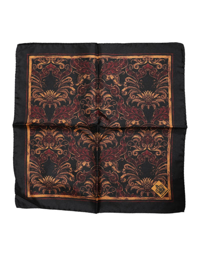Dolce &amp; Gabbana Zwarte Bloemen Zijden Vierkante Heren Foulard Sjaal