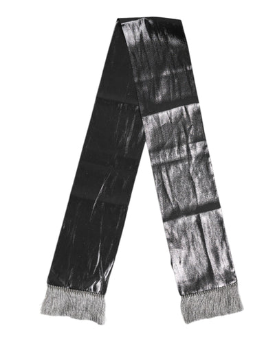 Dolce &amp; Gabbana Metallic Grijze Zijden Franjes Foulard Sjaal