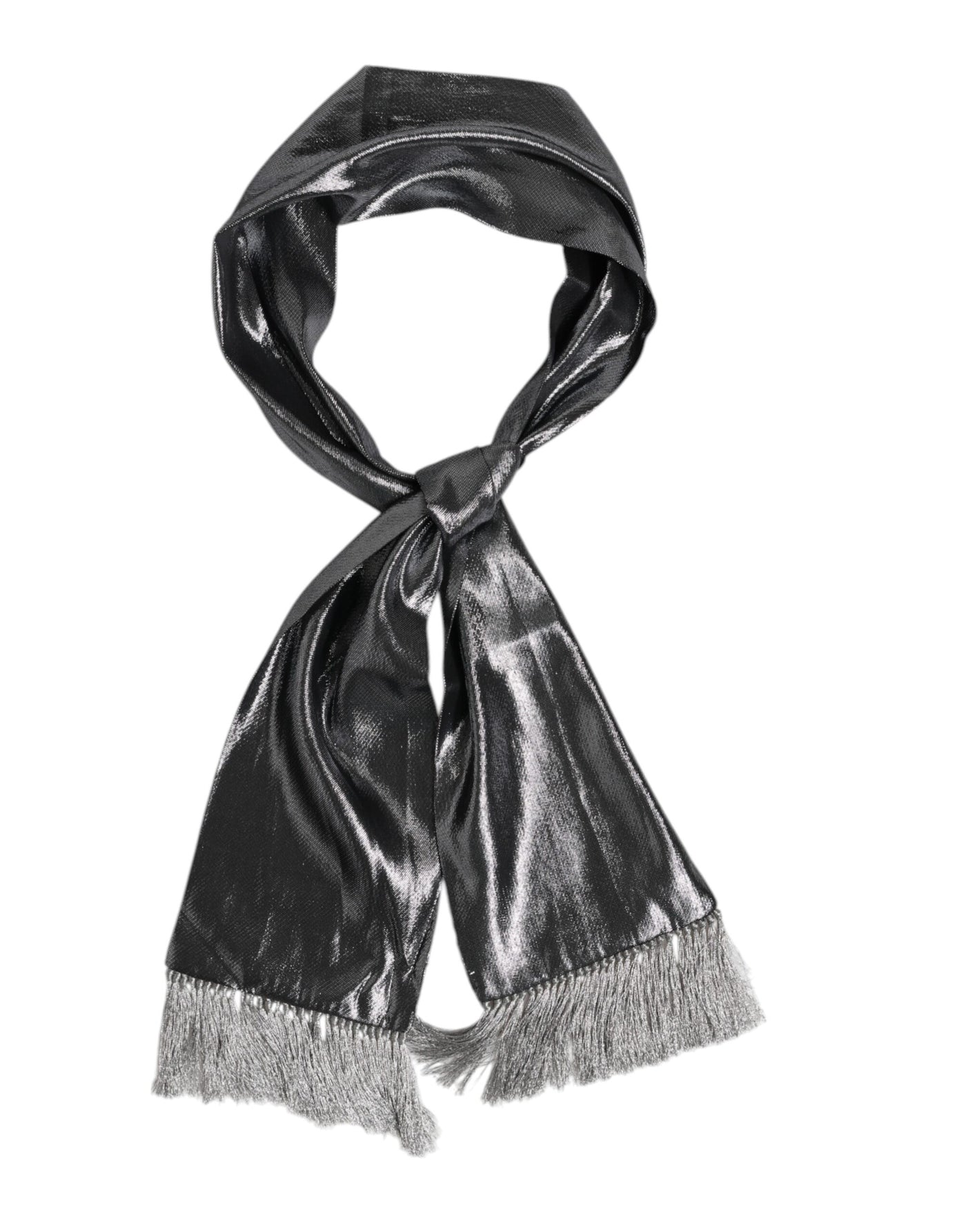 Dolce &amp; Gabbana Metallic Grijze Zijden Franjes Foulard Sjaal