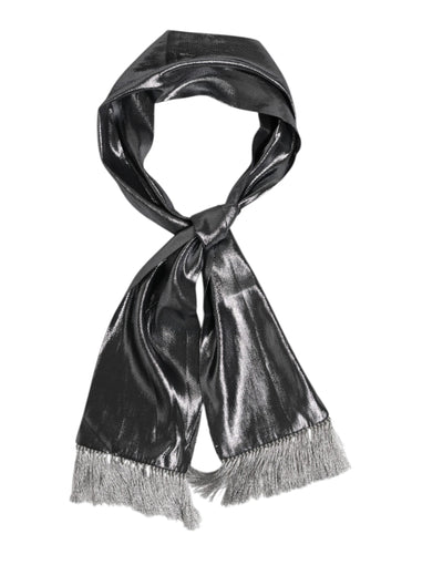 Dolce &amp; Gabbana Metallic Grijze Zijden Franjes Foulard Sjaal