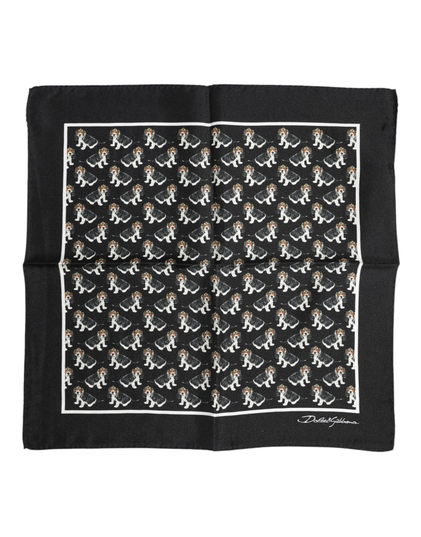 Dolce &amp; Gabbana Zwarte Zijden Vierkante Foulard Sjaal met Hondenprint