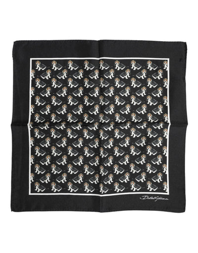Dolce &amp; Gabbana Zwarte Zijden Vierkante Foulard Sjaal met Hondenprint
