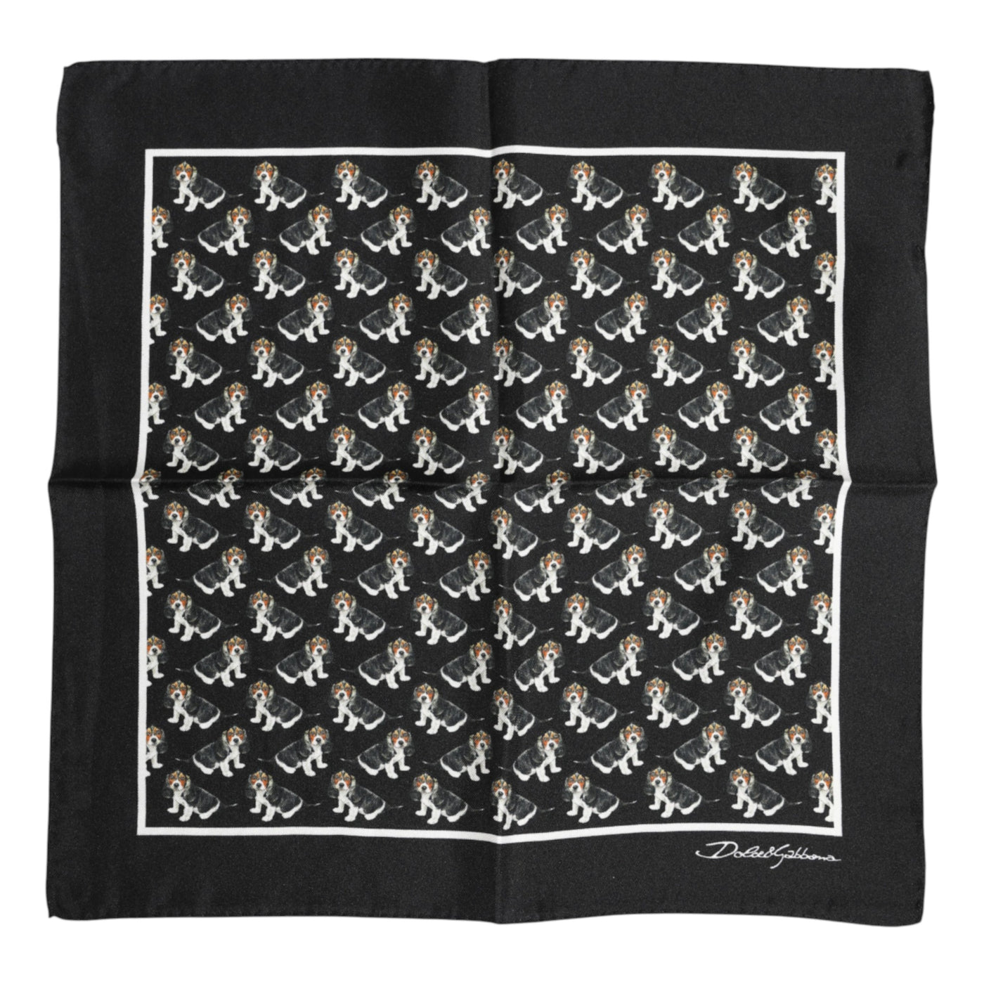 Dolce &amp; Gabbana Zwarte Zijden Vierkante Foulard Sjaal met Hondenprint
