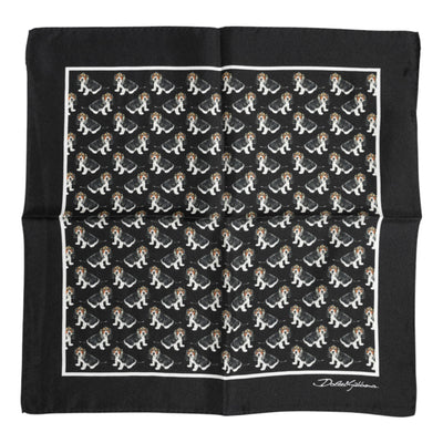 Dolce &amp; Gabbana Zwarte Zijden Vierkante Foulard Sjaal met Hondenprint