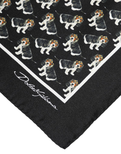 Dolce &amp; Gabbana Zwarte Zijden Vierkante Foulard Sjaal met Hondenprint
