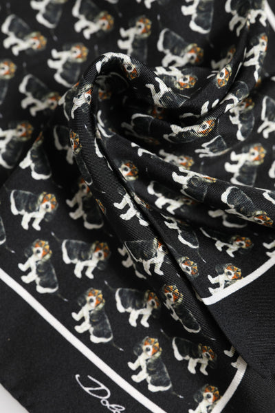 Dolce &amp; Gabbana Zwarte Zijden Vierkante Foulard Sjaal met Hondenprint