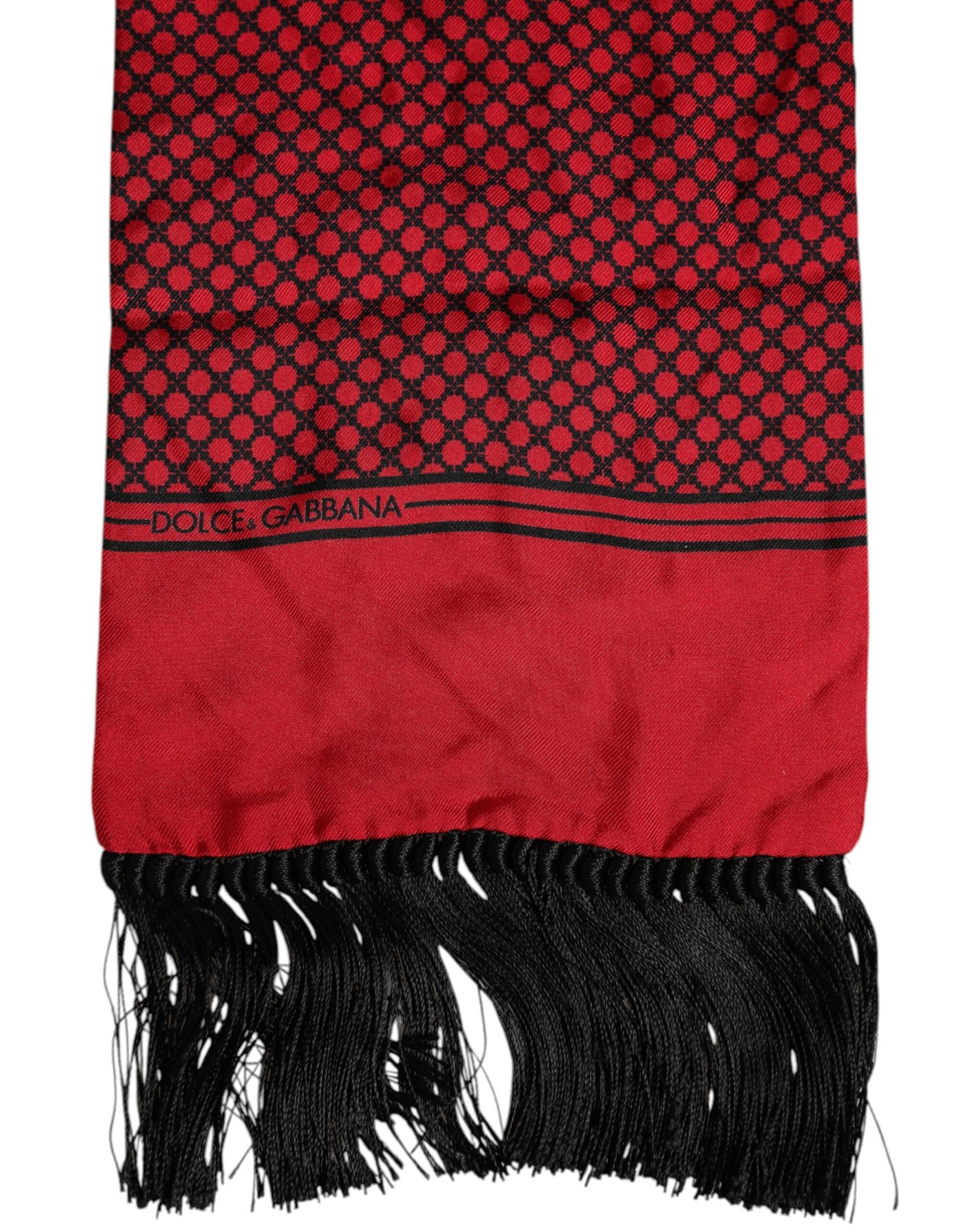 Dolce &amp; Gabbana Rode Stippen Zijden Franjes Heren Foulard Sjaal