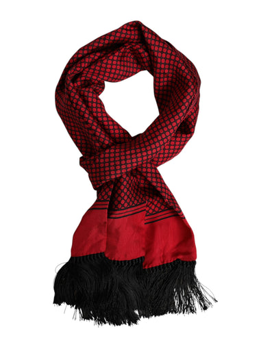 Dolce &amp; Gabbana Rode Stippen Zijden Franjes Heren Foulard Sjaal
