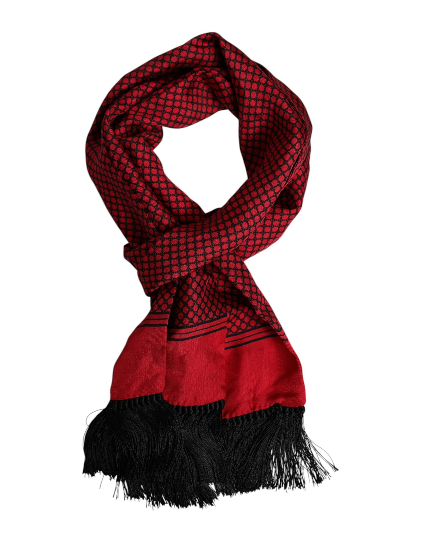 Dolce &amp; Gabbana Rode Stippen Zijden Franjes Heren Foulard Sjaal