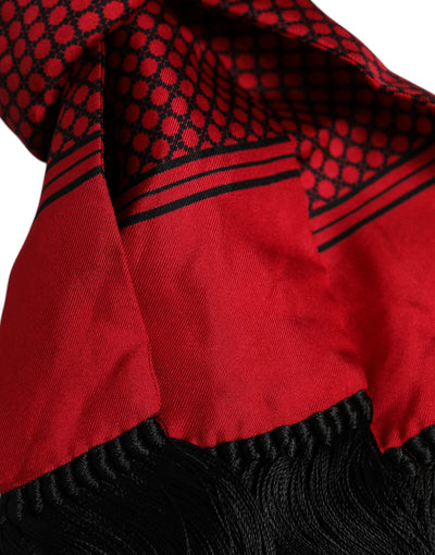 Dolce &amp; Gabbana Rode Stippen Zijden Franjes Heren Foulard Sjaal