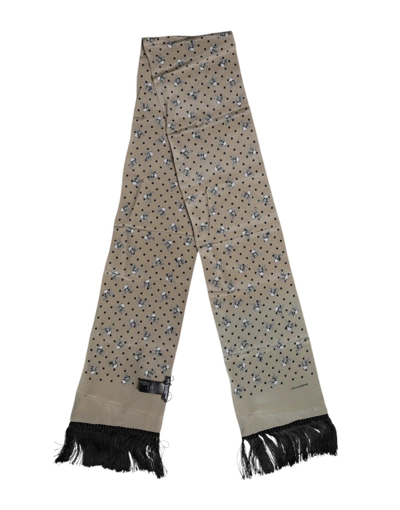 Dolce &amp; Gabbana Grijze Schedels Zijden Franjes Heren Foulard Sjaal