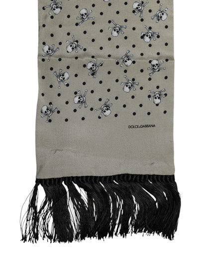 Dolce &amp; Gabbana Grijze Schedels Zijden Franjes Heren Foulard Sjaal
