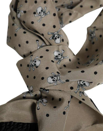 Dolce &amp; Gabbana Grijze Schedels Zijden Franjes Heren Foulard Sjaal