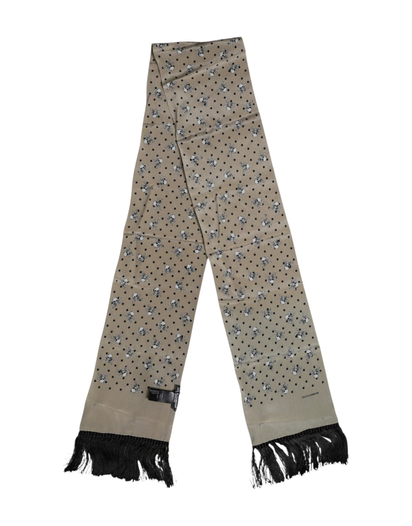Dolce &amp; Gabbana Grijze Schedels Zijden Franjes Heren Foulard Sjaal