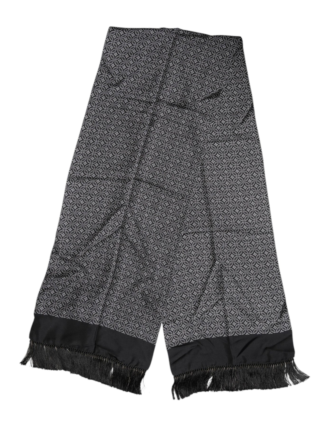 Dolce & Gabbana Black Patterned Fringes Men Foulard Scarf