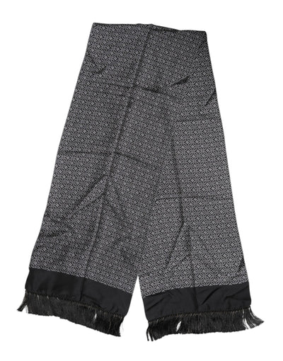 Dolce & Gabbana Black Patterned Fringes Men Foulard Scarf