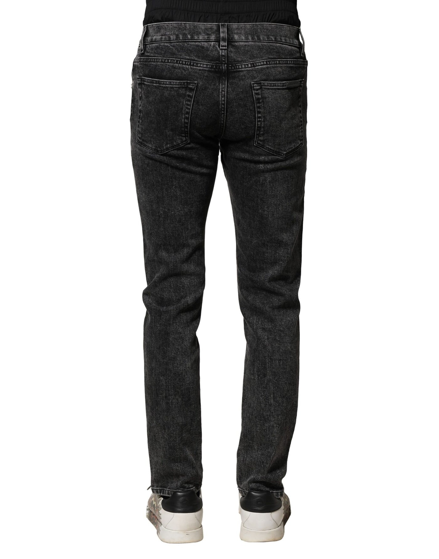 Jean en denim noir délavé à double ceinture Dolce &amp; Gabbana