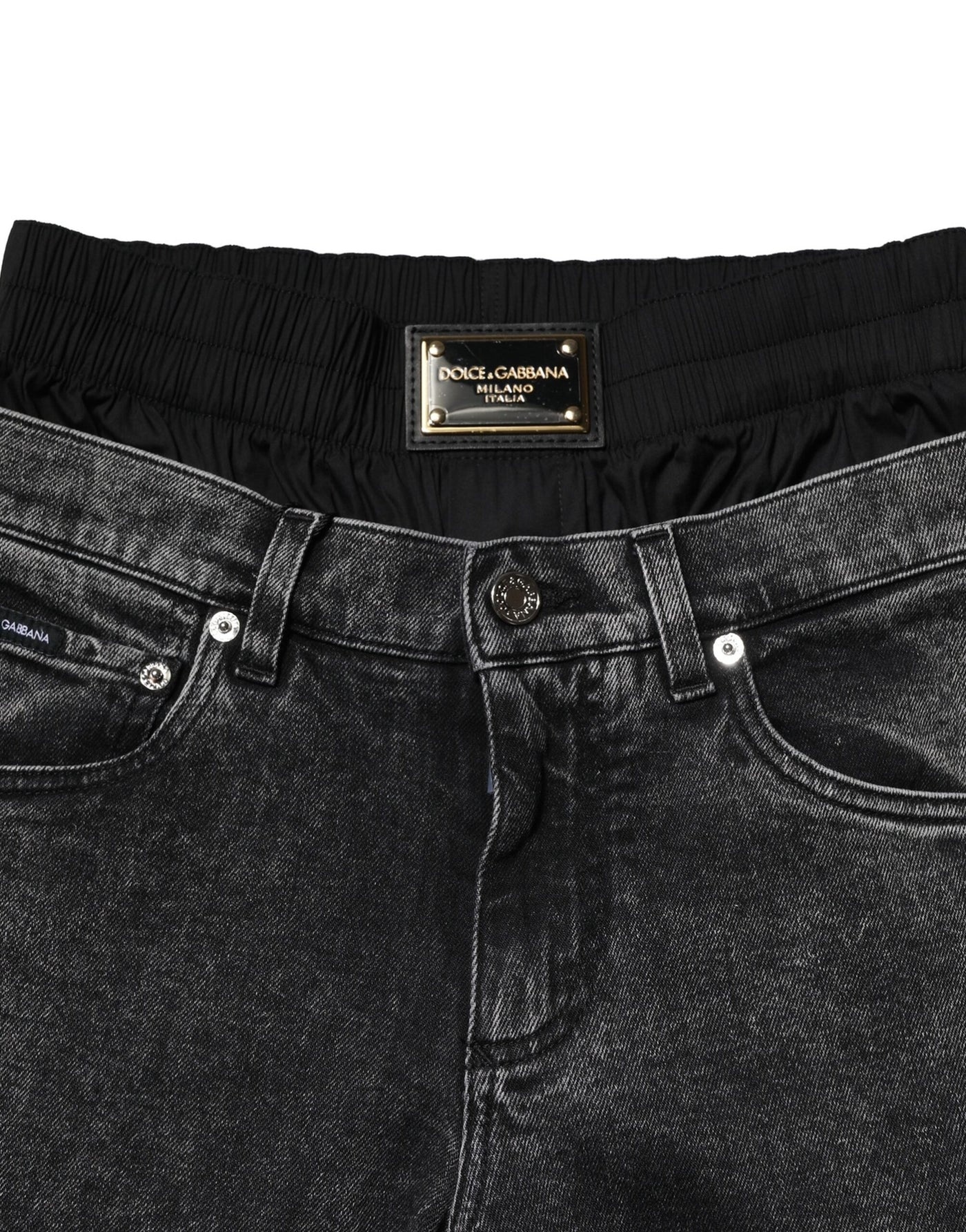 Jean en denim noir délavé à double ceinture Dolce &amp; Gabbana
