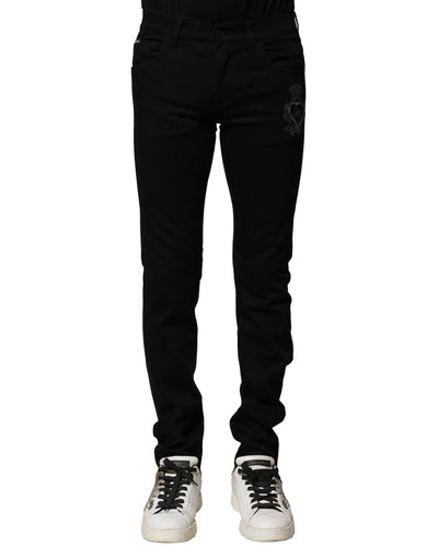 Dolce &amp; Gabbana Zwarte Katoenen Borduurwerk Slim Fit Denim Jeans