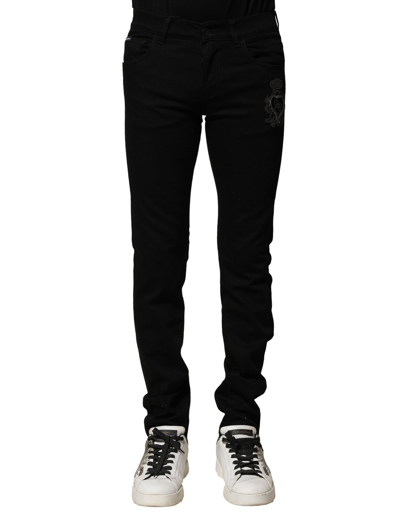 Dolce &amp; Gabbana Zwarte Katoenen Borduurwerk Slim Fit Denim Jeans