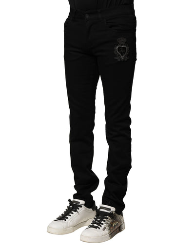 Dolce &amp; Gabbana Zwarte Katoenen Borduurwerk Slim Fit Denim Jeans