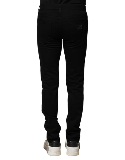 Dolce &amp; Gabbana Zwarte Katoenen Borduurwerk Slim Fit Denim Jeans