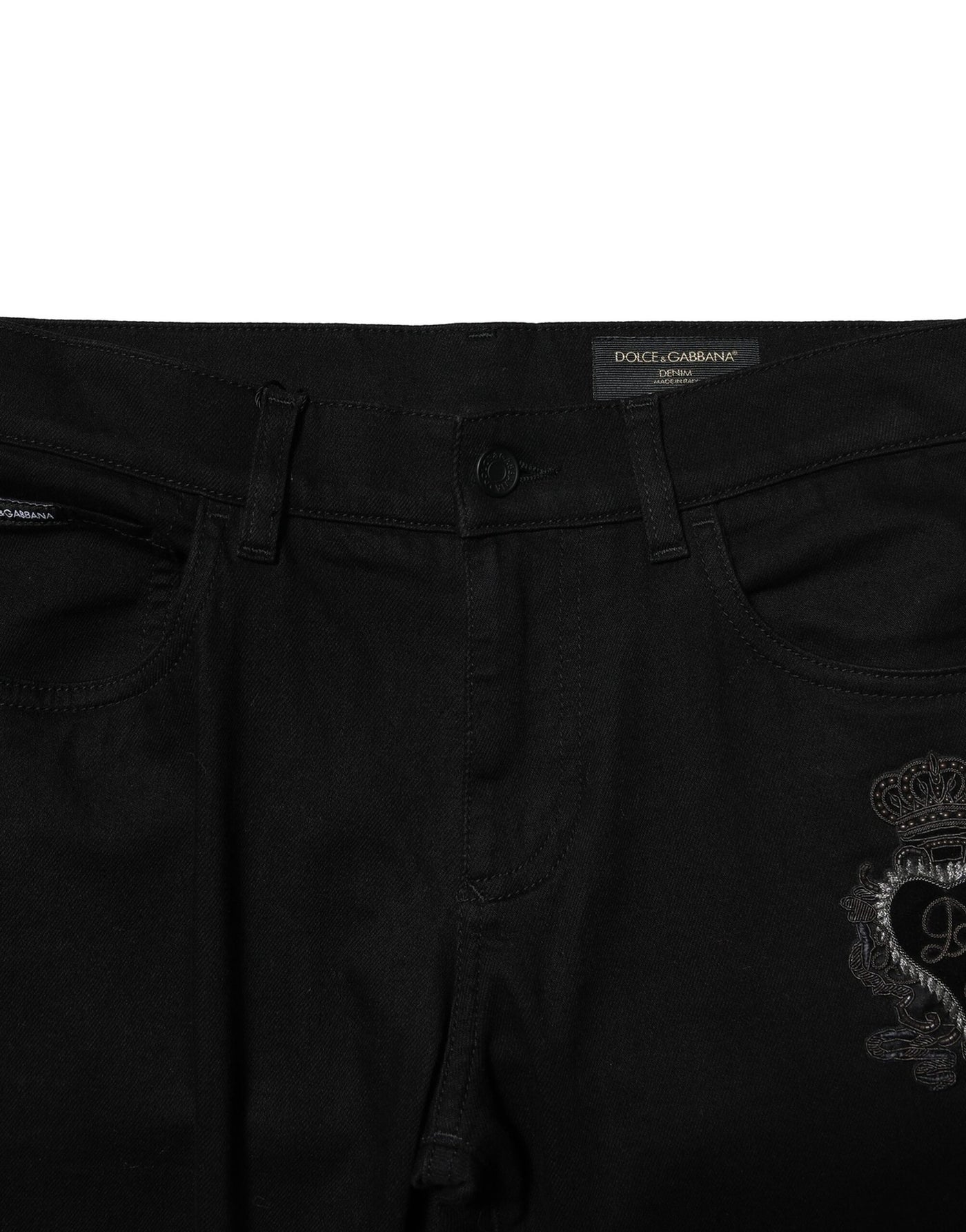 Dolce &amp; Gabbana Zwarte Katoenen Borduurwerk Slim Fit Denim Jeans