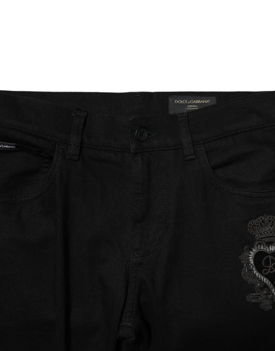 Dolce &amp; Gabbana Zwarte Katoenen Borduurwerk Slim Fit Denim Jeans