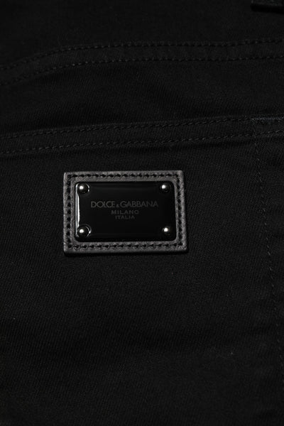 Dolce &amp; Gabbana Zwarte Katoenen Borduurwerk Slim Fit Denim Jeans