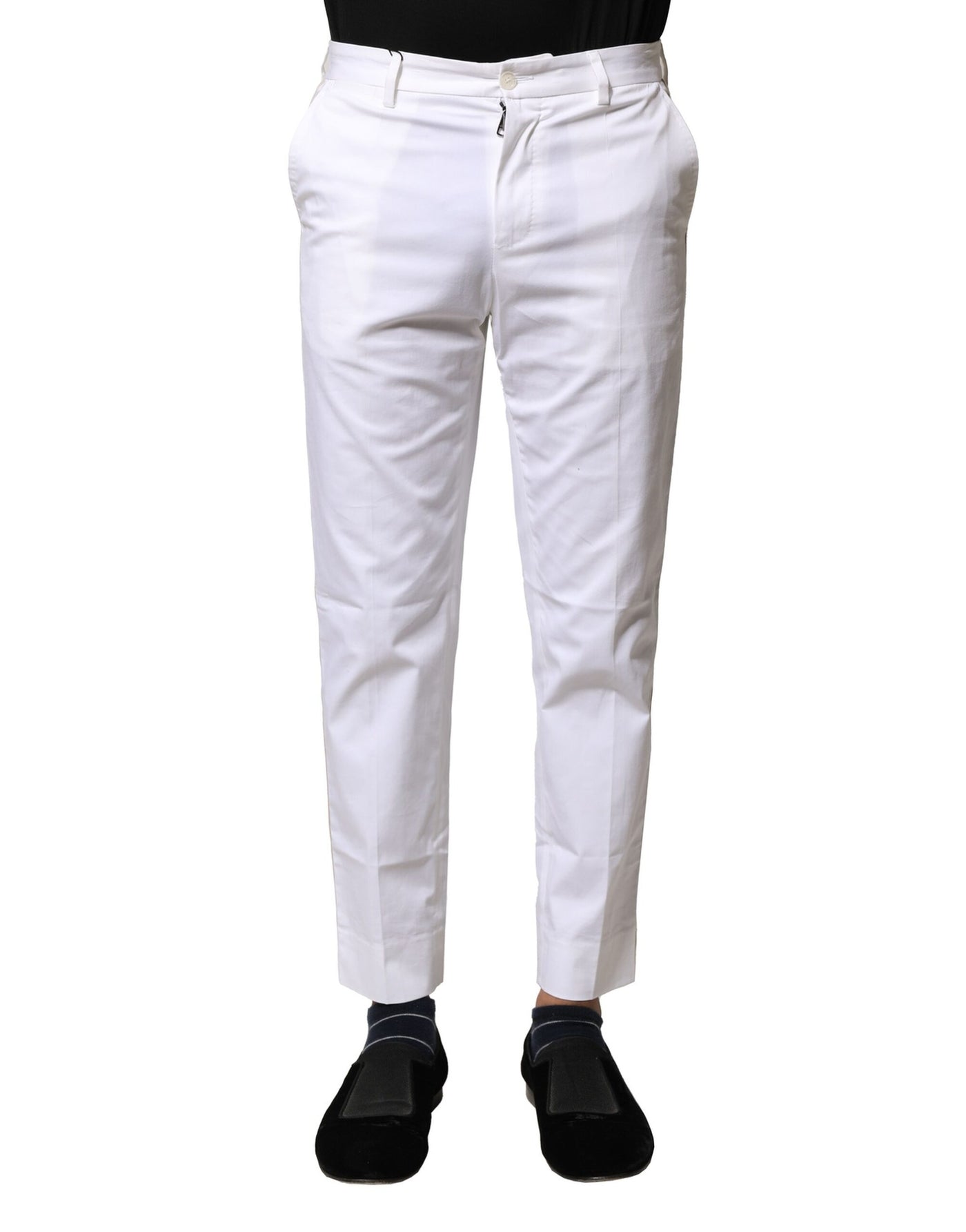 Pantalon droit en coton blanc avec logo Dolce &amp; Gabbana pour homme
