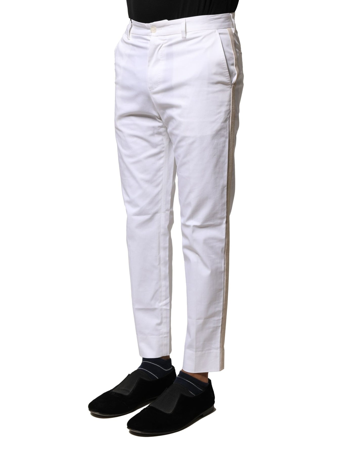 Pantalon droit en coton blanc avec logo Dolce &amp; Gabbana pour homme