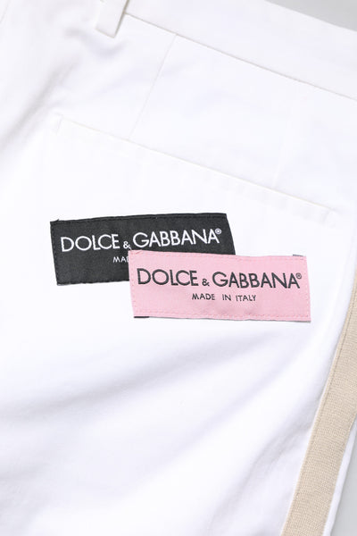 Pantalon droit en coton blanc avec logo Dolce &amp; Gabbana pour homme