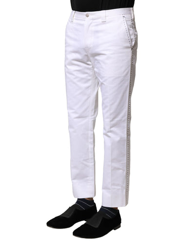 Pantalon droit en coton blanc avec logo Dolce &amp; Gabbana pour homme