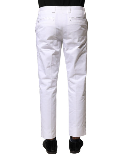 Pantalon droit en coton blanc avec logo Dolce &amp; Gabbana pour homme